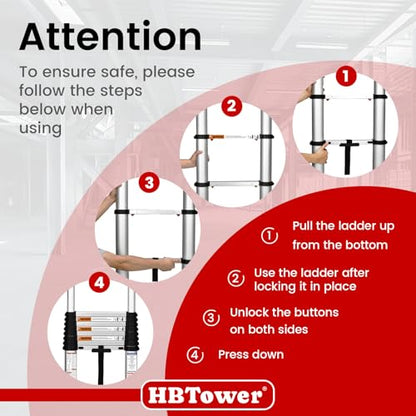 HBTower Telescoping Ladder, 12.5 FT Aluminum Extension Ladder 1000lbs Capacity, Heavy Duty Multi-Purpose Collapsible Ladder for RV, Household and Outdoor Working,Certified by ANSI