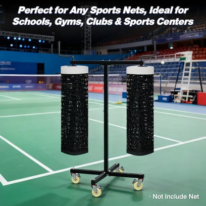 Movable Sports Net Storage Rack with Lockable Wheels, Heavy-Duty Holder for Volleyball, Tennis, Pickleball, Badminton Nets, Space-Saving Support Rack with Swivel Handle & Dust Covers - style: Holds 2 Nets
