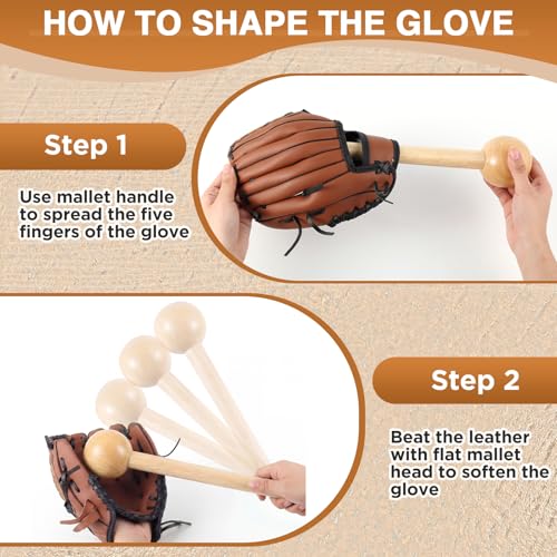 Hollowfly Baseball & Softball Glove Mallet-12 Inch Wooden Hammer with Leather Rope, Durable Glove Pocket Break-in Tool