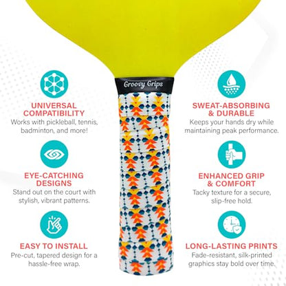 Pickleball Paddle Grip Tape - Stylish Tennis Overgrips, Non-Slip & Precut Racket Grip for Pickleball, Tennis, Badminton - color: Aztec Burst, size: 3 Grips