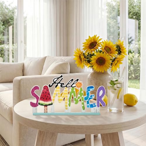 Smile Summer Indoor Decorations Wooden Decor, Hello Summer, Word Sign for Home Tabletop Centerpiece Mantel Shelf Fireplace - style: Letter Summer