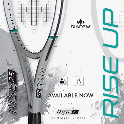 Diadem Rise 25 Grey Junior Racket | Youth Recreational Tennis Racket, High Performance, Pre-Strung | Indoor/Outdoor Play | 25” Length Ideal for Kids Ages 11-13