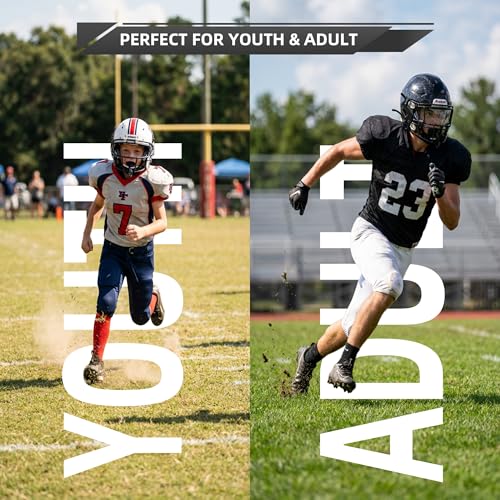 4-Pack Football Mouth Guards, Permanent Strap, No Boil Ready to Use, Fits Braces, Breathable Lip Protector Mouthpiece with Case for Youth & Adult Football Players (Black/White/Blue/Green)