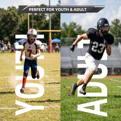 4-Pack Football Mouth Guards, Permanent Strap, No Boil Ready to Use, Fits Braces, Breathable Lip Protector Mouthpiece with Case for Youth & Adult Football Players (Black/White/Blue/Green)