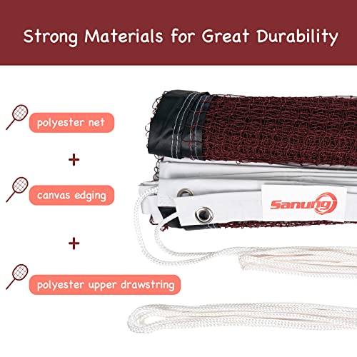 Sanung Badminton Net, Standard Size All-Weather Portable Badminton Net Replacement for Indoor Outdoor Use with Storage Bag