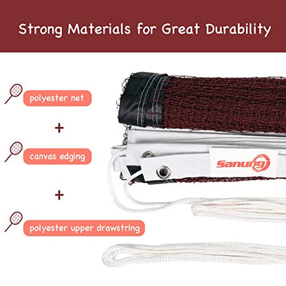 Sanung Badminton Net, Standard Size All-Weather Portable Badminton Net Replacement for Indoor Outdoor Use with Storage Bag
