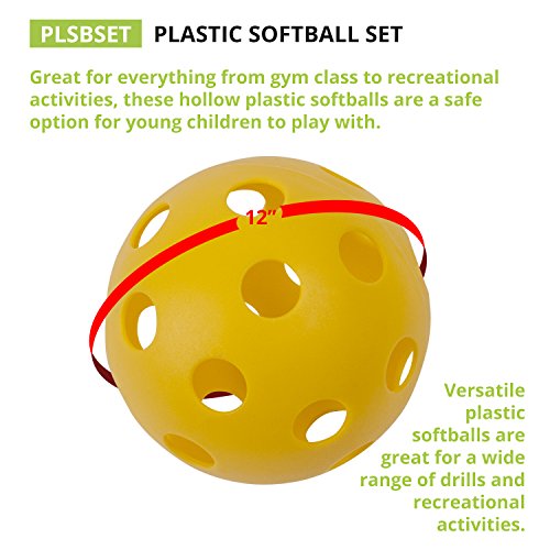 Champion Sports 12" Hollow Plastic Softball Set - Practice Softballs - Regulation Size Balls - Fun for All Ages