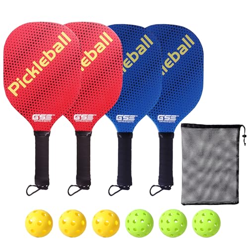 GSE Games & Sports Expert Pickleball Paddles Set with Lightweight Pickleball Rackets & Indoor/Outdoor Pickle-Balls & Mesh Carrying Bag for Family and Friends (2 Paddles/4 Balls or 4 Paddles/6 Balls) - style: 4 Paddles / 6 Balls