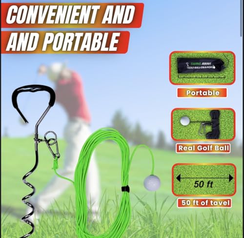 Swing Away! Golf Training Tool for Drivers & Irons - Practice Your Golf Swing in The Backyard with A Real Golf Ball & Experience 50 Feet of Ball Flight Feedback - color: Neon Green