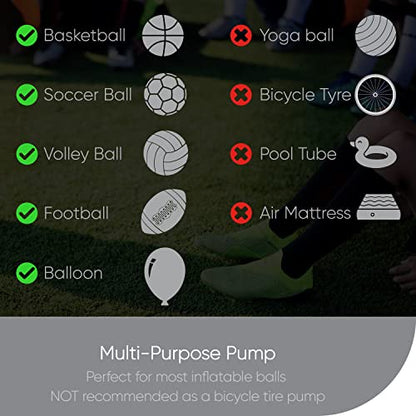 Ball Pump-Kit with Pressure Gauge - 2 Hand-Air-Pump Needles + Flexible Hose + Air Pressure Gauge - 7.5" Basketball Pump, Mini Football Pump, Volleyballs, Soccer Ball Pump + eBook HP01B