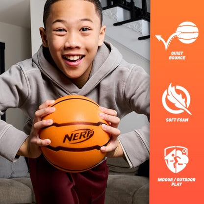 Nerf Quietcourt Silent Foam Basketball - Mini or Official Size Silent Dribbling Foam Basketball - Never Goes Flat - 7" or 29.5" - Orange - size: 7"