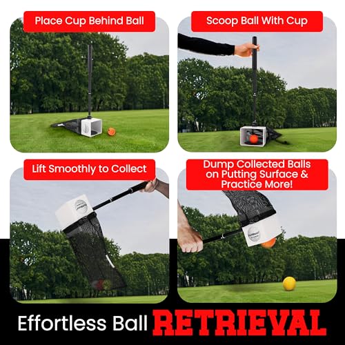 Golf Putting Trainer and Ball Retriever with Target Cup, Telescopic Handle, Ball Collection Bag, Practice Putting and Chipping Aid for Home and Green