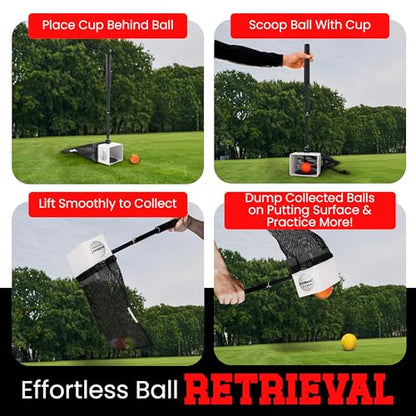 Golf Putting Trainer and Ball Retriever with Target Cup, Telescopic Handle, Ball Collection Bag, Practice Putting and Chipping Aid for Home and Green