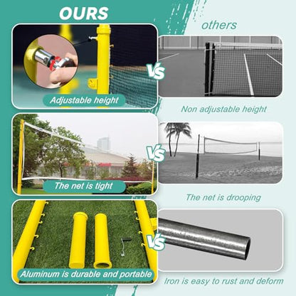 Volleyball Poles for Backyard,Adjustable Volleyball & Badminton Net Pole Set with Ground Inserted Steel Base,Professional Badminton Net Pole with Adjustable Height for Indoor Gym Outdoor Park School
