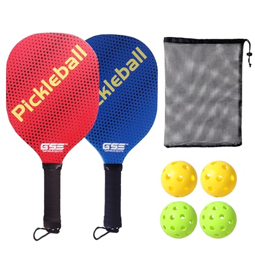 GSE Games & Sports Expert Pickleball Paddles Set with Lightweight Pickleball Rackets & Indoor/Outdoor Pickle-Balls & Mesh Carrying Bag for Family and Friends (2 Paddles/4 Balls or 4 Paddles/6 Balls) - style: 2 Paddles / 4 Balls