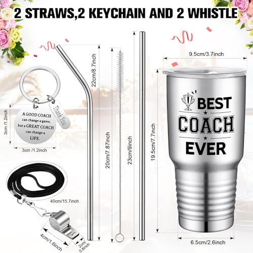 Didaey 2 Set Coach Gifts for Men Women Best Coach Ever Tumbler Cup Graduation Appreciation Gift Stainless Steel Tumbler Thank You Keychain Whistle for Baseball Softball Soccer Volleyball(Silver,30 oz)