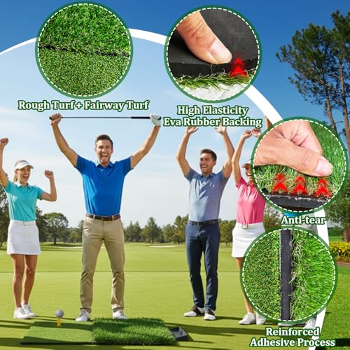 Golf Hitting Mat,Golf Mat for Practice Indoor/Outdoor, High-Elasticity Artificial Turf Mat, Portable Golf Swing Training Mat for Garage Simulator Chipping Driving Training