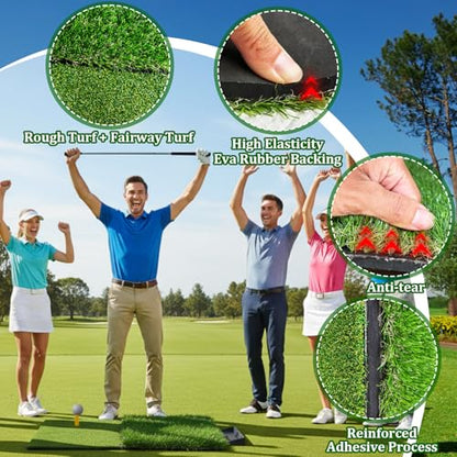 Golf Hitting Mat,Golf Mat for Practice Indoor/Outdoor, High-Elasticity Artificial Turf Mat, Portable Golf Swing Training Mat for Garage Simulator Chipping Driving Training
