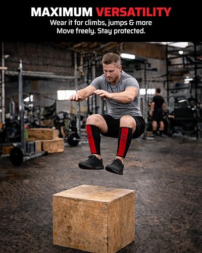 THEFITGUY Rope Climbing Shin Guards | 7mm Padded Front Protection | Absorbs Rope Burns & Box Jump Impact | Quick On & Off | for Rope Climbs, Box Jumps, Cross-Training & Functional Training
