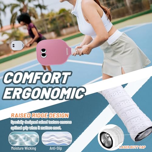 TOPPRO Pickleball Paddles Set of 2, Fiberglass Face, Polypropylene Honeycomb Core, Lightweight Pickleball Rackets 2 Pack - color: EYE Pink& White