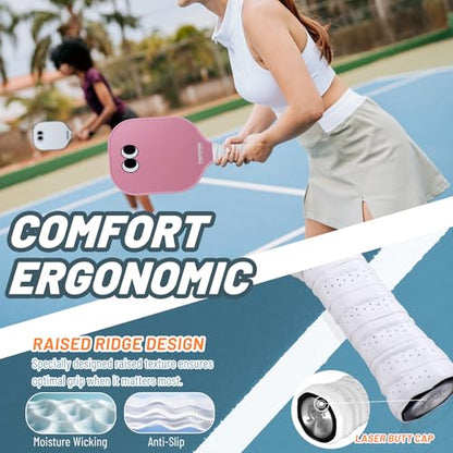 TOPPRO Pickleball Paddles Set of 2, Fiberglass Face, Polypropylene Honeycomb Core, Lightweight Pickleball Rackets 2 Pack - color: EYE Pink& White