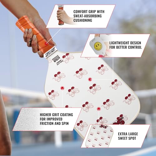 SCS Carbon Fiber Pickleball Paddle – USAPA Approved 2024 – Lightweight, Enhanced Spin, Sure-Grip Handle – Evo-Lite Series for Intermediate Players - color: Charm