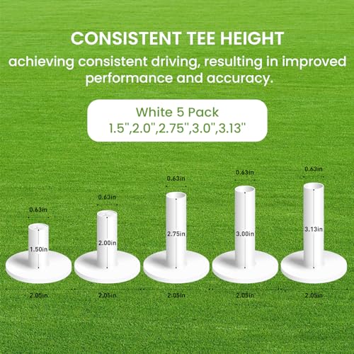 FINGER TEN Golf Rubber Tee Driving Range Value 5 Pack for Indoor Outdoor Practice Mat, Tee Adaptor Size 1.5’’ 2.0’’White Black Tee Holder Set for Hitting Mats - style: White 5 Pack(1.5, 2.0, 2.75, 3, 3.13)