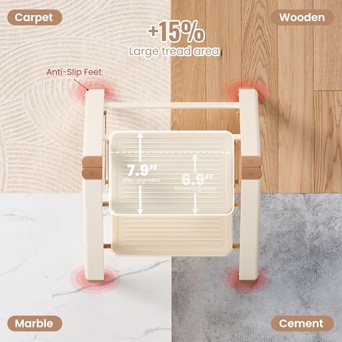 2 Step Ladder, 2 Step Stool for Adults, Folding Step Ladder with Secure Footing, Widened Pedal, Aesthetically Pleasing Looking, Blends Right into Domestic Rooms, Cream Chocolate - size: 2 Step