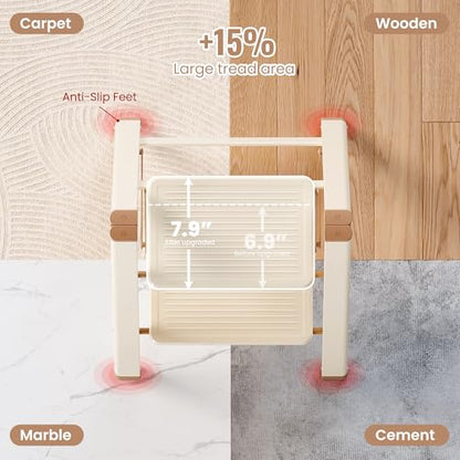 2 Step Ladder, 2 Step Stool for Adults, Folding Step Ladder with Secure Footing, Widened Pedal, Aesthetically Pleasing Looking, Blends Right into Domestic Rooms, Cream Chocolate - size: 2 Step