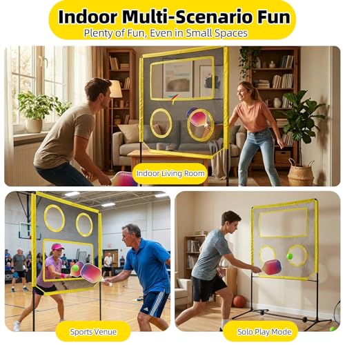 Indoor Paddle Game with Net, Portable Pickleball Set with Net for Family or Solo Fun, All in One Outdoor Sports - Badminton, Pingpong, Tennis for Lawn, Backyard, Camping, Beach