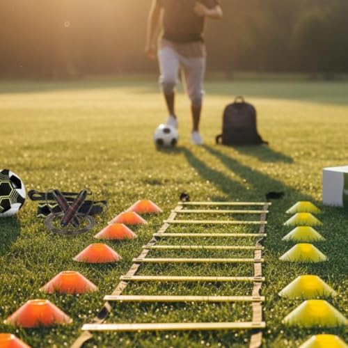 Qianly Football Footwork Training Gear Portable Soccer Training Equipment Set Speed Ladder and Cone Set for Children