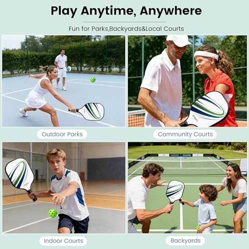 Pickleball Paddles Set of 2, Fiberglass Pickleball Set with Pickleball Rackets 2 Pack, 4 Indoor Outdoor Balls and Carry Bag, Pickle Ball Set for Beginners, Families, Men Women & Intermediate Players - style: B&W-2