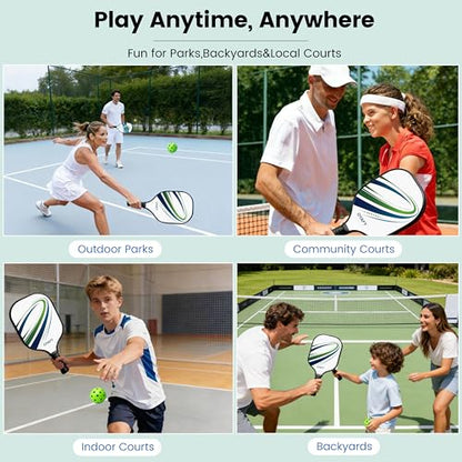 Pickleball Paddles Set of 2, Fiberglass Pickleball Set with Pickleball Rackets 2 Pack, 4 Indoor Outdoor Balls and Carry Bag, Pickle Ball Set for Beginners, Families, Men Women & Intermediate Players - style: B&W-2