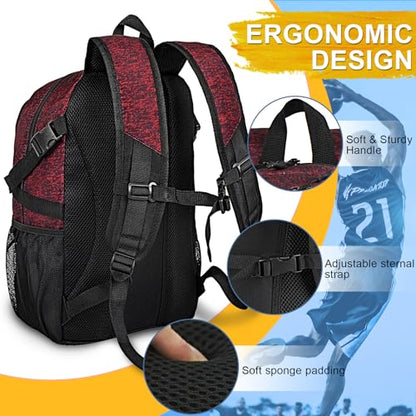 Goloni Basketball Backpack,Large Basketball Bag with Ball Compartment & Shoe Compartment,Sports Bag Fit Volleyball, soccer - color: Red