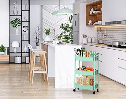 CAXXA 3-Tier Rolling Metal Storage Organizer - Mobile Utility Cart, Kitchen Cart with Caster Wheels (Aqua Green) - color: Aqua Green