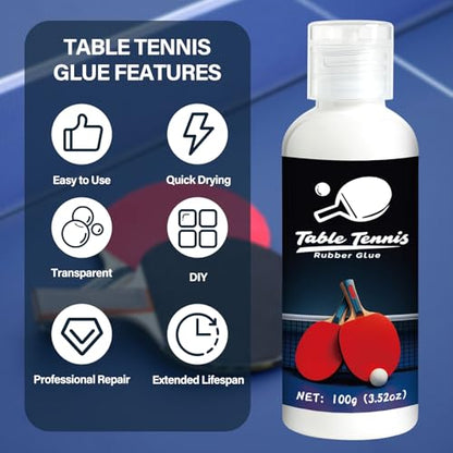 100ml Table Tennis Glue, Racket Adhesive for Rubber Replacement and Blade Maintenance, Ping Pong Paddle Glue with Sponge Applicators for Smooth Assembly