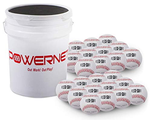PowerNet Baseball Bundle, Padded Bucket with 24 Practice Baseballs or Flexi-Soft Training Balls, Portable Pitching & Batting Practice Equipment
