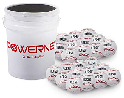 PowerNet Baseball Bundle, Padded Bucket with 24 Practice Baseballs or Flexi-Soft Training Balls, Portable Pitching & Batting Practice Equipment
