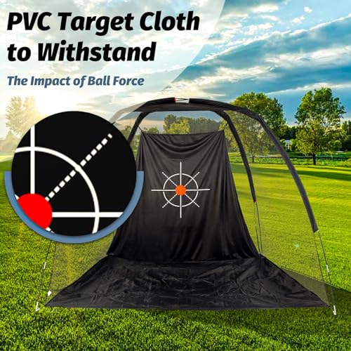 Golf Net - 8x6x5 FT Practice Hitting Net with Foldable Tri-Turf Mat & Target for Indoor Outdoor Chipping Swing Training & Backyard Driving - Gift for Men Golfers