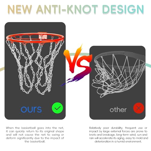 Basketball Net Replacement Heavy Duty,Resin Material, Anti-Rust Use Indoor Outdoor Standard 12-Ring Basketball Hoop - style: White