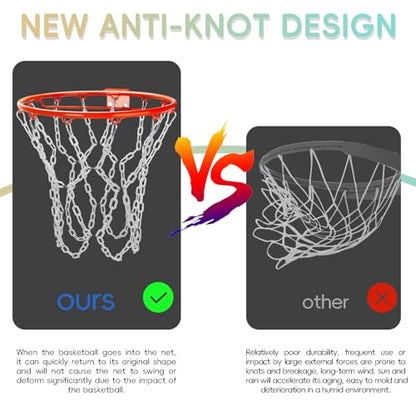 Basketball Net Replacement Heavy Duty,Resin Material, Anti-Rust Use Indoor Outdoor Standard 12-Ring Basketball Hoop - style: White