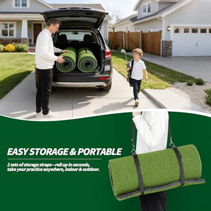 5x4ft Golf Hitting Mat for Indoor and Outdoor Practice, High-Elasticity Golf Practice Driving Range Turf Mat, Convertible 2-in-1 Golf Hitting & Putting Mat for Garage Simulator Training