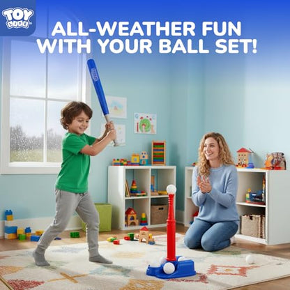 TOY Life Tball Set for Kids 3-5 & 5-8 - Toddler Baseball Tee and Bat Set with Ball Launcher & 6 Balls - Ideal Boy Toy Gift for Outdoor Play and Beginner Training - color: Blue
