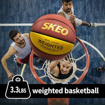 SKEO Weighted Basketball, 2.2/3/3.3LBS 28.5"/29.5" Trainer Heavy Basketballs Made of Composite, Indoor Outdoor Training Ball for Improving Handling Dribbling Rebounding - size: Size 7 Adult & Pro -3.3LBS/1.5KG
