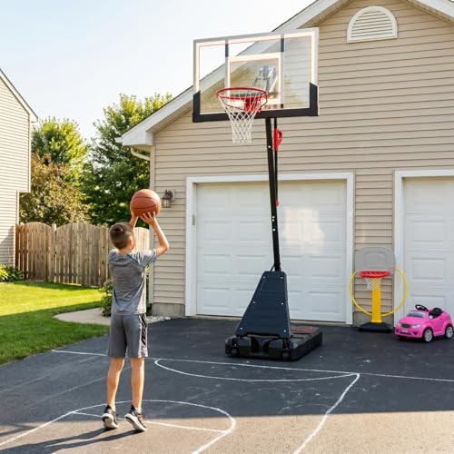 Portable Basketball Hoop, 4.9-10FT Adjustable Basketball Goal System, 44 Inch Outdoor Basketball Hoop for Backyard, Driveway, Court