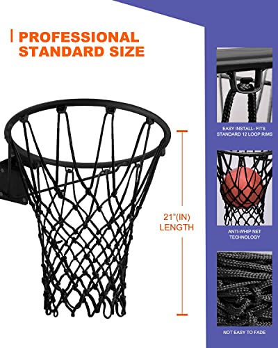 Basketball Net Replacement Heavy Duty, 2023 Professional On-Court Quality, Fits Outdoor Indoor Standard Rim, All Weather Anti Whip - color: Black