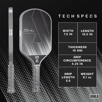 JOOLA Ben Johns CAS 16mm Carbon Fiber Pickleball Paddle - CAS Surface Tech - Control & Power Paddle - USAP Approved - Aero Curve - Feel-Tec Pure Grip - NFC Chip - color: Shadow Gray, size: Hyperion