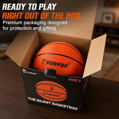 Surpop Silent Basketball Size 7 (29.5") – Realistic Basketball Weight & Feel, Quiet Airless Foam Ball for Indoor Apartment Training & Home Practice