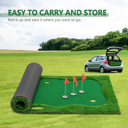 10x5 FT Golf Putting Green, Large Putting matt Professional Training Mat with Realistic Artificial Grass Turf, 3 Holes, 3 Flags and Cups for Indoor Outdoor Putting Practice - size: 12x5 FT