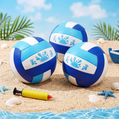 Leitee 3 Pcs 8.5 Inch Waterproof Soft Beach Volleyball Swimming Pool Water Volleyball with Soft Cover and Pump for Teens Adults Outdoor Indoor Pool Beach Play Training Practice(Blue)